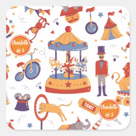 Fun Carnival Kids's Birthday Circus Pattern Square Quadratischer Aufkleber