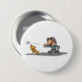 Fun Cartoon Boy and Dog Playing Fetch Button (Vorne & Hinten)
