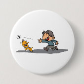Fun Cartoon Boy and Dog Playing Fetch Button (Vorderseite)