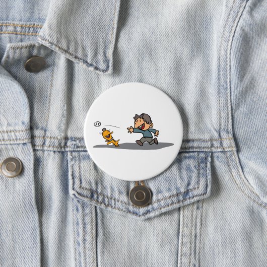 Fun Cartoon Boy and Dog Playing Fetch Button (Beispiel)