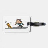 Fun Cartoon Boy and Dog Playing Fetch Gepäckanhänger (Rückseite horizontal)