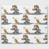 Fun Cartoon Boy and Dog Playing Fetch Geschenkpapier (Flach)