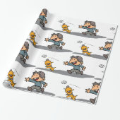 Fun Cartoon Boy and Dog Playing Fetch Geschenkpapier (Ungerollt)