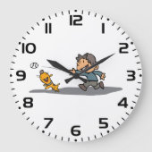 Fun Cartoon Boy and Dog Playing Fetch Große Wanduhr (Vorderseite)