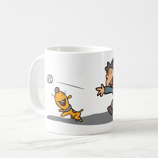 Fun Cartoon Boy and Dog Playing Fetch Kaffeetasse (Vorderseite Links)