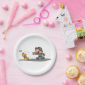 Fun Cartoon Boy and Dog Playing Fetch Pappteller (Party)