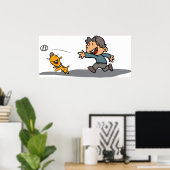 Fun Cartoon Boy and Dog Playing Fetch Poster (Heimbüro)