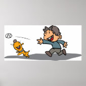 Fun Cartoon Boy and Dog Playing Fetch Poster (Vorne)