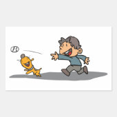 Fun Cartoon Boy and Dog Playing Fetch Rechteckiger Aufkleber (Vorderseite)