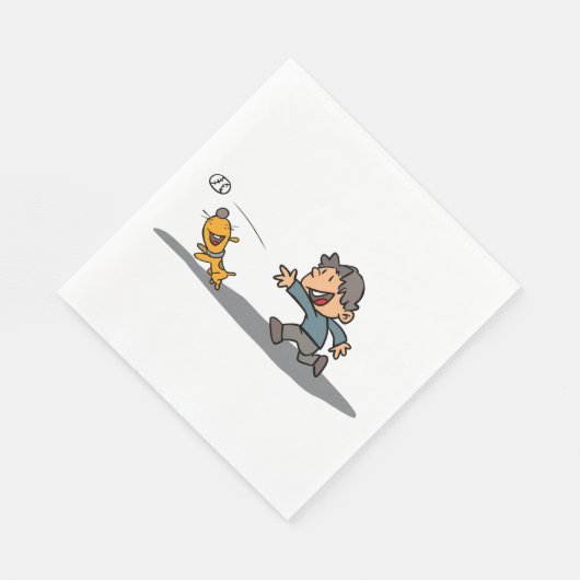 Fun Cartoon Boy and Dog Playing Fetch Serviette (Ecke)