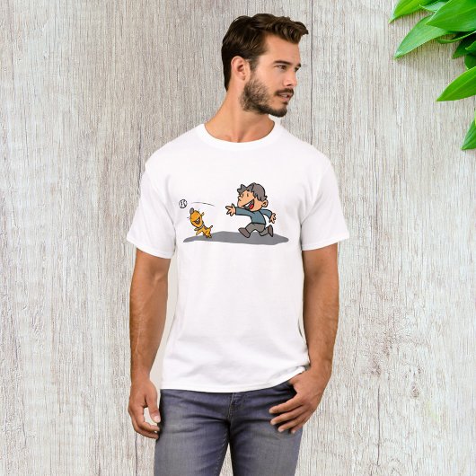 Fun Cartoon Boy and Dog Playing Fetch T-Shirt