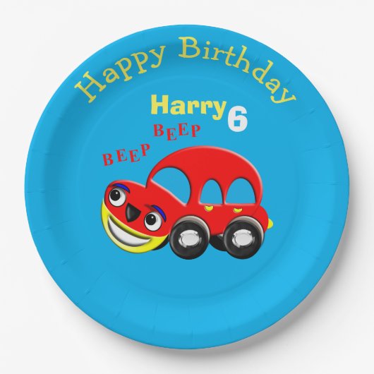 Fun Cartoon Car Thema Geburtstag Pappteller (Vorderseite)