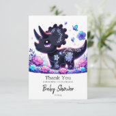 Fun Cartoon Dinosaur Babydusche Dankeskarte (Stehend Vorderseite)