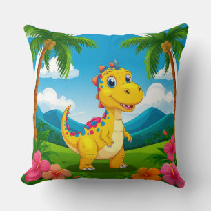 Fun Cartoon Dinosaur im tropischen Dschungel Kissen