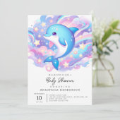 Fun Cartoon Dolphin Babydusche Einladung (Stehend Vorderseite)