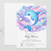 Fun Cartoon Dolphin Babydusche Einladung (Vorne/Hinten)