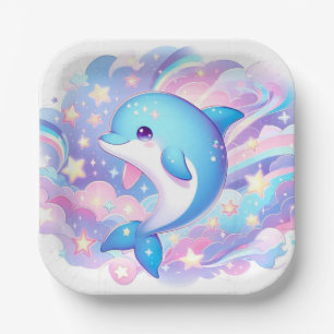 Fun Cartoon Dolphin Babydusche Pappteller