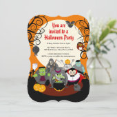 Fun Cartoon Halloween Monster Kostüm Party-Gruppe, Einladung (Stehend Vorderseite)