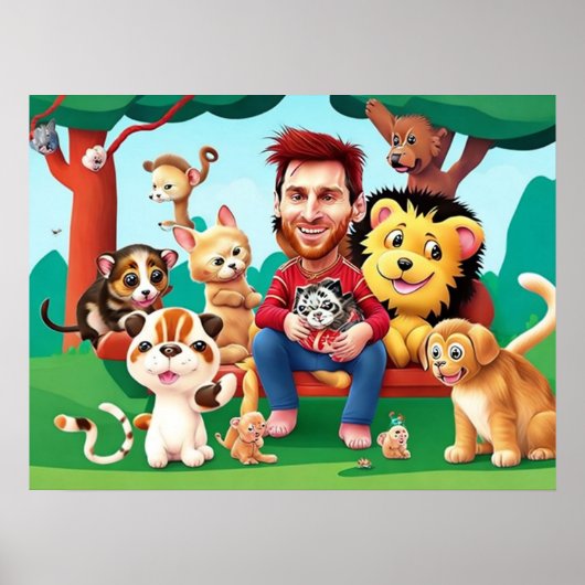 Fun Cartoon Image Messi niedlicher Tiere Poster (Vorne)
