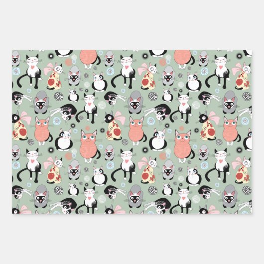 Fun Cartoon Katzen Geschenkpapier Set (Vorderseite)