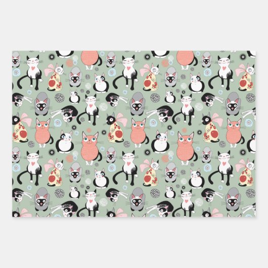 Fun Cartoon Katzen Geschenkpapier Set (Vorderseite 2)