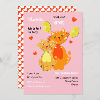 Fun Cartoon Kitty Cats Adorable Geburtstagsparty Einladung