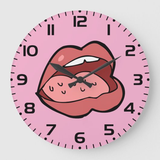 Fun Cartoon Open Mouth and Lips Große Wanduhr (Vorderseite)
