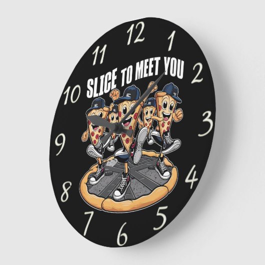 Fun Cartoon Pizza Wall Clock Decoder Große Wanduhr (Winkel)