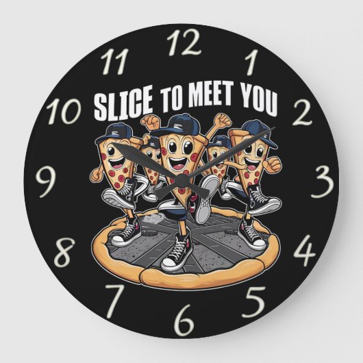Fun Cartoon Pizza Wall Clock Decoder Große Wanduhr (Vorderseite)