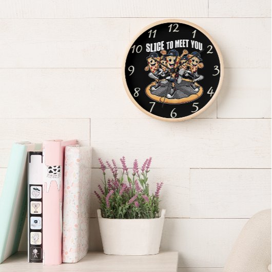 Fun Cartoon Pizza Wall Clock Decoder Große Wanduhr