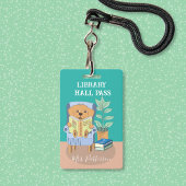 Fun Cartoon Reading Dog Library Hall Pass Badge Ausweis