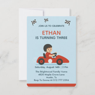 Fun Cartoon Red Go-Kart Racing Birthday Invitation Einladung