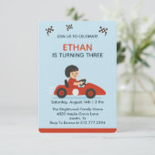 Fun Cartoon Red Go-Kart Racing Birthday Invitation Einladung (Stehend Vorderseite)