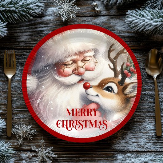 Fun Cartoon Santa Claus Rudolph Dinner Plates Pappteller