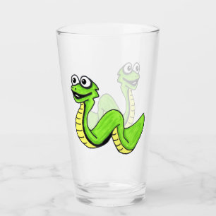 Fun Cartoon Schlange Hellgrün Gelb Lächeln Glas