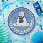 Fun Cartoon Snowman bei Christmas Design. Pappteller (Party)