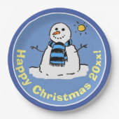 Fun Cartoon Snowman bei Christmas Design. Pappteller (Vorderseite)