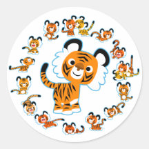 Fun Cartoon Tigers Mandala (Blue Aufkleber)