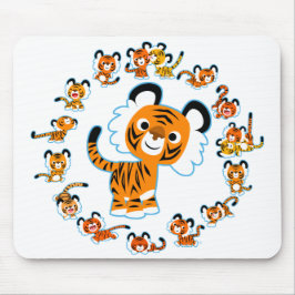 Fun Cartoon Tigers Mandala (Blue Mousepad) Mousepad
