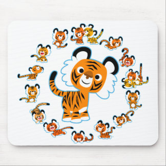 Fun Cartoon Tigers Mandala (Blue Mousepad) Mousepad
