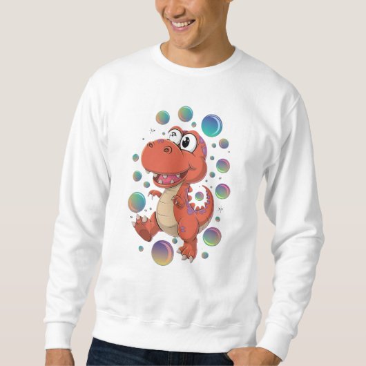 Fun Cartoonish Orange Dinosaur Sweatshirt für Männ (Vorderseite)