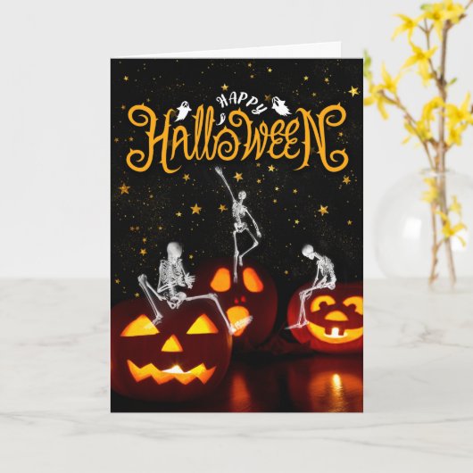 Fun Carup the Night Skeletons Halloween Karte (Gelbe Blume)