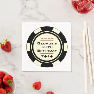Fun Casino Poker Chip in Schwarz Offen Geburtstag Serviette