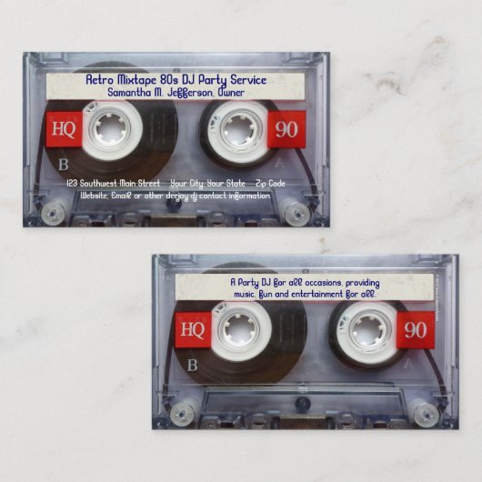 Fun Cassette Tape Musician Disk Jockey Retro 80er Visitenkarte (Vorne/Hinten)