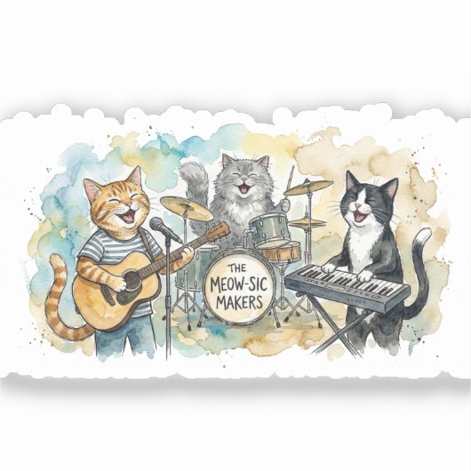 Fun Cat Band Music Piano Drums Keyboard Aufkleber (Vorderseite)