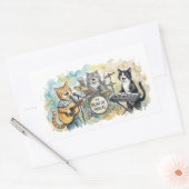 Fun Cat Band Music Piano Drums Keyboard Rechteckiger Aufkleber (Umschlag)