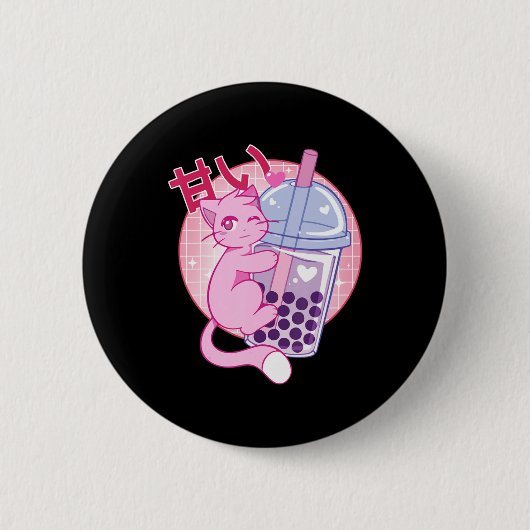 Fun Cat Boba Tea Bubble Tee Anime Kawaii Gift Girl Button (Vorderseite)