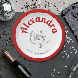 Fun Cat Dance Red and White Ballerina Edward Lear Pappteller