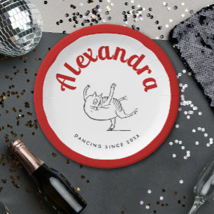 Fun Cat Dance Red and White Ballerina Edward Lear Pappteller