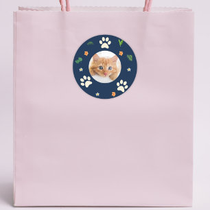 Fun Cat Foto Navy Blue Tropical Hawaiian Runder Aufkleber